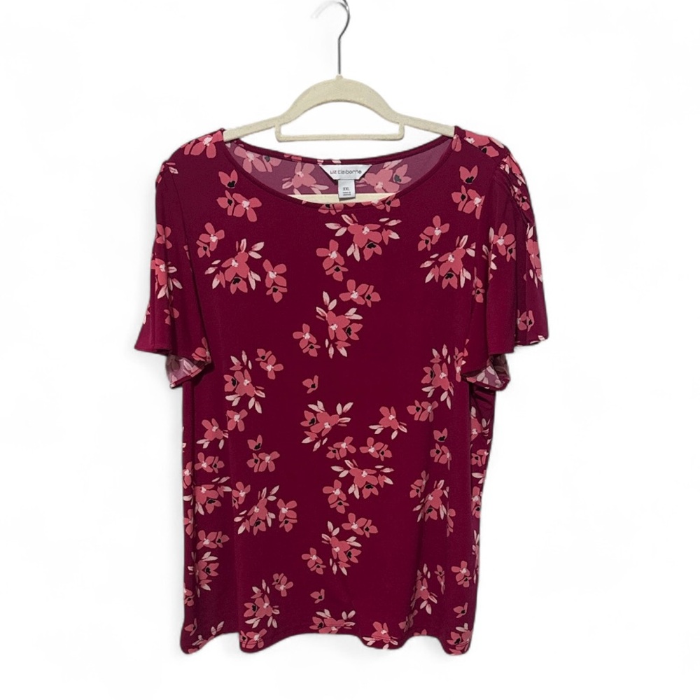 Liz Claiborne Red and Pink Patterned Top